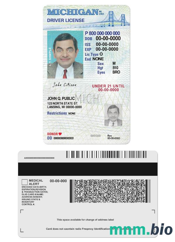 Prawo jazdy USA Michigan poniżej 21 roku życia w formacie PSD